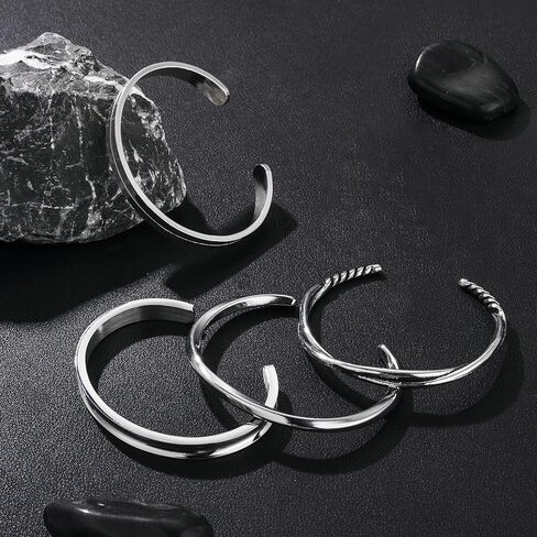 ريوسو مجموعة اساور عريضة ملتوية قابلة للتعديل للرجال من 4 قطع، بدون احجار كريمة, بدون أحجار كريمة in Kuwait