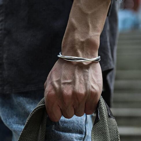 ريوسو مجموعة اساور عريضة ملتوية قابلة للتعديل للرجال من 4 قطع، بدون احجار كريمة, بدون أحجار كريمة in Kuwait