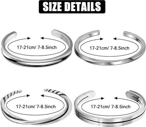 ريوسو مجموعة اساور عريضة ملتوية قابلة للتعديل للرجال من 4 قطع، بدون احجار كريمة, بدون أحجار كريمة in Kuwait