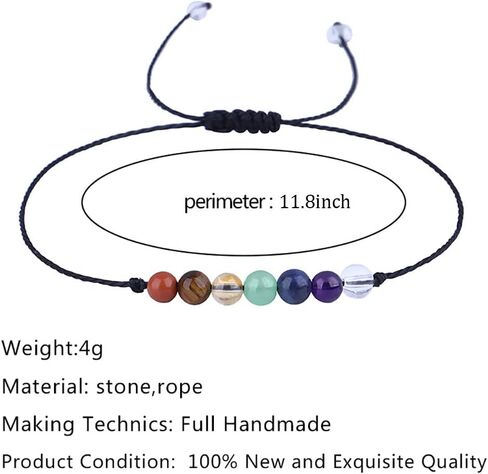 Ronglry Crystal Bracelet for Women Men Healing Crystal Bead Bracelet Amethyst 7 Chakra Bracelets Spiritual Anxiety Reiki Real Crystal Beads Healing Crystal Jewelry with Meaning Card in Saudi Arabia