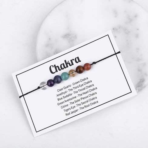 Ronglry Crystal Bracelet for Women Men Healing Crystal Bead Bracelet Amethyst 7 Chakra Bracelets Spiritual Anxiety Reiki Real Crystal Beads Healing Crystal Jewelry with Meaning Card in Saudi Arabia