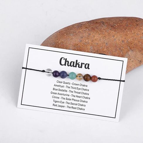 Ronglry Crystal Bracelet for Women Men Healing Crystal Bead Bracelet Amethyst 7 Chakra Bracelets Spiritual Anxiety Reiki Real Crystal Beads Healing Crystal Jewelry with Meaning Card in Saudi Arabia