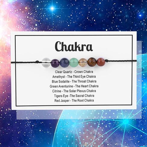 Ronglry Crystal Bracelet for Women Men Healing Crystal Bead Bracelet Amethyst 7 Chakra Bracelets Spiritual Anxiety Reiki Real Crystal Beads Healing Crystal Jewelry with Meaning Card in Saudi Arabia