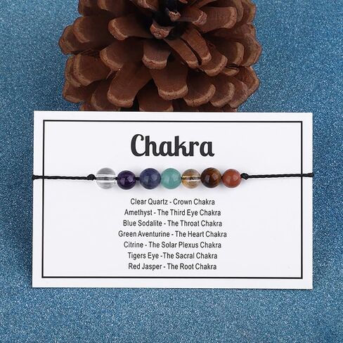 Ronglry Crystal Bracelet for Women Men Healing Crystal Bead Bracelet Amethyst 7 Chakra Bracelets Spiritual Anxiety Reiki Real Crystal Beads Healing Crystal Jewelry with Meaning Card in Saudi Arabia
