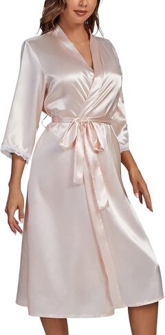 طقم بيجامة حريمي من الساتان والحرير من LYANER مكون من قطعتين من رداء Pj مع قميص نوم وقميص نوم in Kuwait