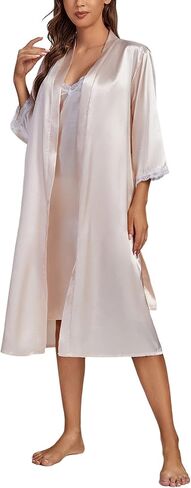 طقم بيجامة حريمي من الساتان والحرير من LYANER مكون من قطعتين من رداء Pj مع قميص نوم وقميص نوم in Kuwait