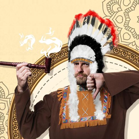 ريتيسي 4 قطع من اكسسوارات زي الامريكان الاصليين الهندي تتضمن قلادة عنق وغطاء راس امريكي اصلي للبالغين للرجال للعب الادوار in Kuwait