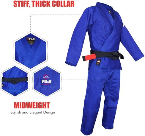 FUJI Kids All-Around Brazilian Style Jiu Jitsu Uniform with C0-Sized White Belt, Blue, Size C1 in Saudi Arabia