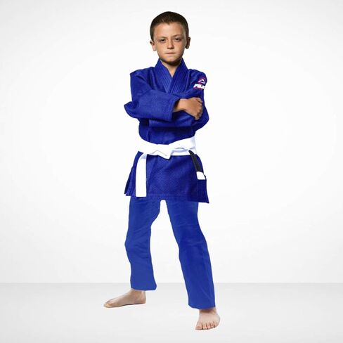 FUJI Kids All-Around Brazilian Style Jiu Jitsu Uniform with C0-Sized White Belt, Blue, Size C1 in Saudi Arabia