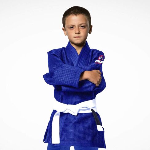 FUJI Kids All-Around Brazilian Style Jiu Jitsu Uniform with C0-Sized White Belt, Blue, Size C1 in Saudi Arabia