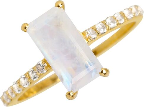 مجوهرات YoTreasure Rainbow Moonstone White Sapphire الصلبة 14K من الذهب الأصفر in Saudi Arabia