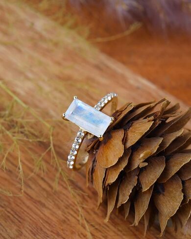مجوهرات YoTreasure Rainbow Moonstone White Sapphire الصلبة 14K من الذهب الأصفر in Saudi Arabia