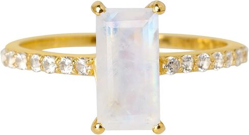 مجوهرات YoTreasure Rainbow Moonstone White Sapphire الصلبة 14K من الذهب الأصفر in Saudi Arabia