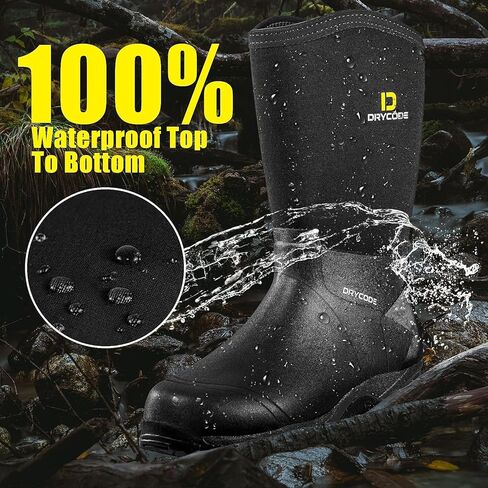 أحذية DRYCODE المطاطية للرجال، أحذية المطر من النيوبرين بطول 5.5 مم، أحذية صيد متينة مقاومة للماء (أسود، مقاس 13) in Kuwait