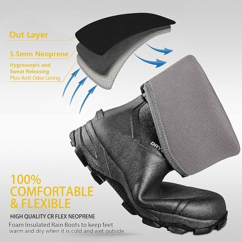 أحذية DRYCODE المطاطية للرجال، أحذية المطر من النيوبرين بطول 5.5 مم، أحذية صيد متينة مقاومة للماء (أسود، مقاس 13) in Kuwait
