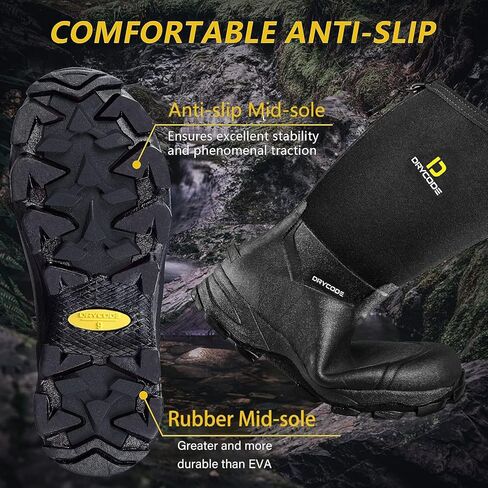 أحذية DRYCODE المطاطية للرجال، أحذية المطر من النيوبرين بطول 5.5 مم، أحذية صيد متينة مقاومة للماء (أسود، مقاس 13) in Kuwait