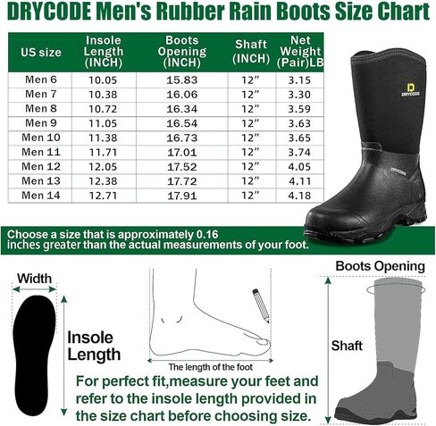 أحذية DRYCODE المطاطية للرجال، أحذية المطر من النيوبرين بطول 5.5 مم، أحذية صيد متينة مقاومة للماء (أسود، مقاس 13) in Kuwait