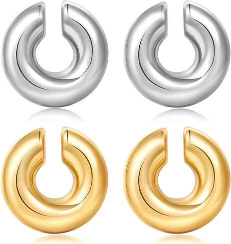 Chunky Ear Cuff Earrings for Women Non Piercing Ear Clip Earrings 14K Gold Ear Cuff and Silver Ear Cuffs Set in Kuwait