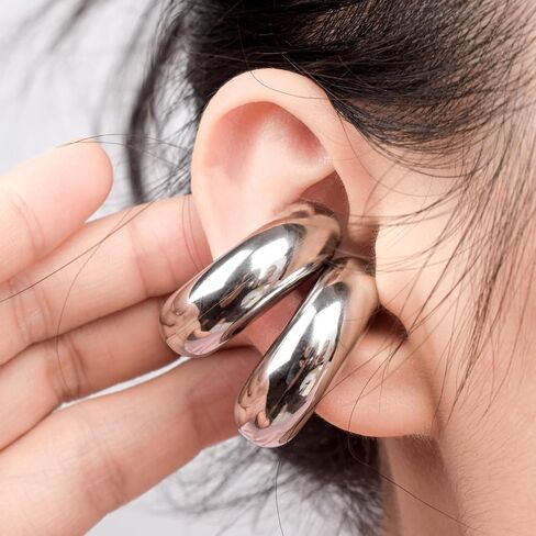 Chunky Ear Cuff Earrings for Women Non Piercing Ear Clip Earrings 14K Gold Ear Cuff and Silver Ear Cuffs Set in Kuwait
