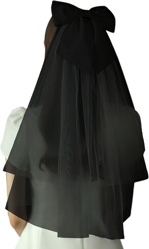 Ayliss Women Bridal Veil Short Tulle Lace Bowknot Wedding Bridal Veil Headpieces Gothic Halloween Coplay Party Veil in Kuwait