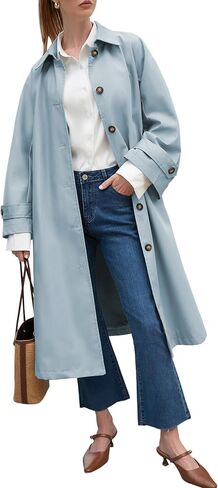 معطف Byinns النسائي 2023 معطف كلاسيكي طويل بأزرار سفلية معطف خريفي أنيق ذو طية صدر السترة معطف نحيف مع حزام ملابس خارجية in Kuwait