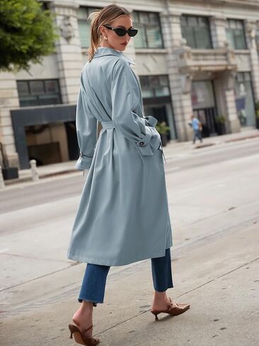 معطف Byinns النسائي 2023 معطف كلاسيكي طويل بأزرار سفلية معطف خريفي أنيق ذو طية صدر السترة معطف نحيف مع حزام ملابس خارجية in Kuwait