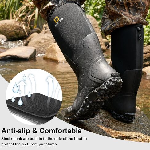 أحذية المطر DRYCODE للرجال مع ساق فولاذية، أحذية عمل مطاطية معزولة مقاومة للماء، أحذية طين متينة من النيوبرين 5 مم للصيد وصيد الأسماك، مقاس 5-14 in Kuwait