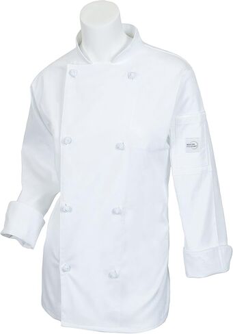 سترة الطهاة النسائية من Mercer Culinary M61040WHS Genesis مع أزرار بعقدة من القماش، مقاس صغير، أبيض in Saudi Arabia