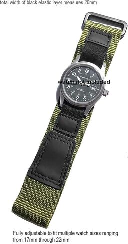 17-22 مم طول قابل للتعديل، أخضر عسكري، حزام ساعة نايلون | شديد التحمل، خطاف وحلقة، سوار معصم بديل رياضي | للجنسين in Kuwait