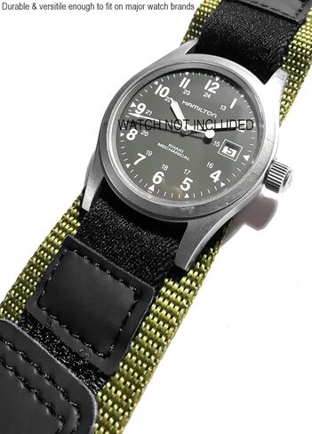 17-22 مم طول قابل للتعديل، أخضر عسكري، حزام ساعة نايلون | شديد التحمل، خطاف وحلقة، سوار معصم بديل رياضي | للجنسين in Kuwait