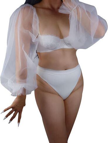 DooWay Women Fashion Wedding Detached TULLE PUFF SLEEVES Oversize Semi Sheer Long Sun Protection Fingerless Gloves in Kuwait
