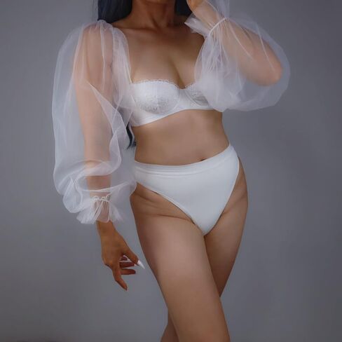 DooWay Women Fashion Wedding Detached TULLE PUFF SLEEVES Oversize Semi Sheer Long Sun Protection Fingerless Gloves in Kuwait