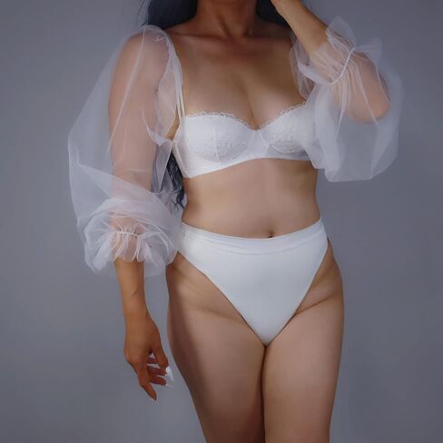 DooWay Women Fashion Wedding Detached TULLE PUFF SLEEVES Oversize Semi Sheer Long Sun Protection Fingerless Gloves in Kuwait
