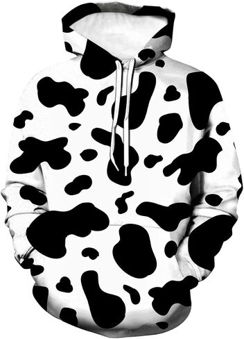 Hisayhe Unisex Novelty Hooded Sweatshirt 3D Cow Print Funny Hoodie Pullover in Kuwait