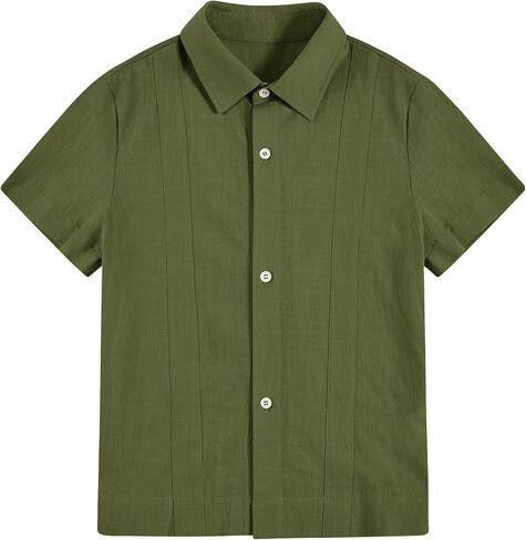 قمصان أطفال أولادي من الكتان Guayabera بأكمام قصيرة وأزرار سفلية وياقة منتشرة للصيف، قمصان كوبية سادة سادة in Kuwait