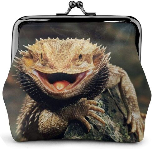 Bearded Dragon Lizards Leather Coin Purse Small Kiss-Lock Change Pouch Clasp Closure Buckle Wallet for Women Girl in Kuwait