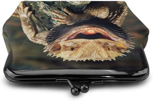 Bearded Dragon Lizards Leather Coin Purse Small Kiss-Lock Change Pouch Clasp Closure Buckle Wallet for Women Girl in Kuwait