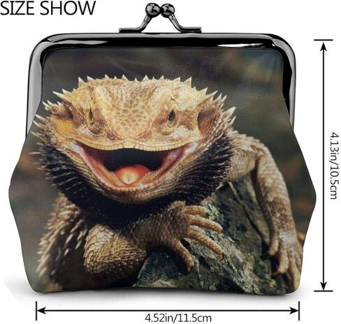 Bearded Dragon Lizards Leather Coin Purse Small Kiss-Lock Change Pouch Clasp Closure Buckle Wallet for Women Girl in Kuwait