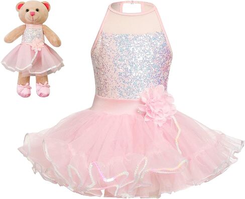 Phineein Kids Ballet Dance Dress Skirted Leotard with Matching Ballerina Teddy Bear Set, Gift for Girls in Kuwait