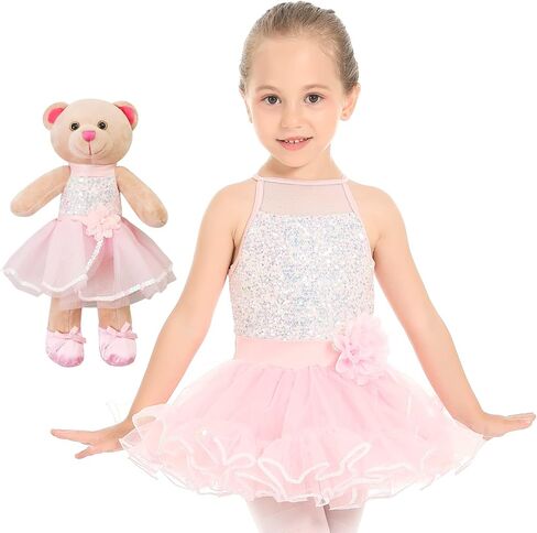 Phineein Kids Ballet Dance Dress Skirted Leotard with Matching Ballerina Teddy Bear Set, Gift for Girls in Kuwait