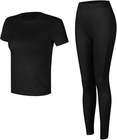 ZFLM Casual Workout Two Piece Outfits for Women Fitted Crew Neck T-shirt High Waist pants Matching Sets Streetwear in Saudi Arabia