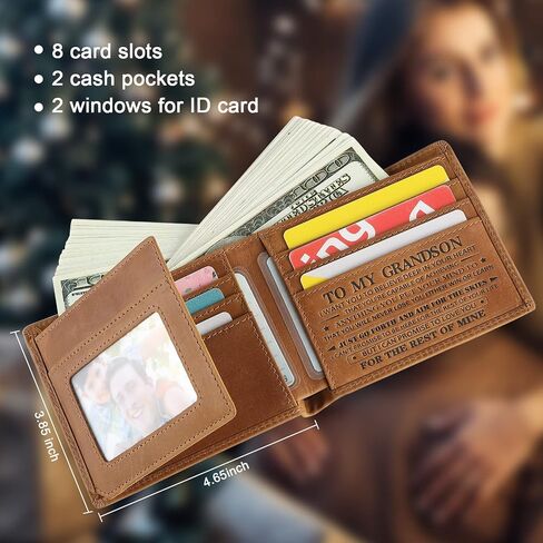 محفظة جلدية محفورة لحفيد RFID حجب محفظة شخصية للرجال ضئيلة الحد الأدنى محفظة الجيب الأمامي ثلاثية الطي مع هدية مشبك المال لعيد ميلاد التخرج للحفيد (لحفيدي) in Saudi Arabia