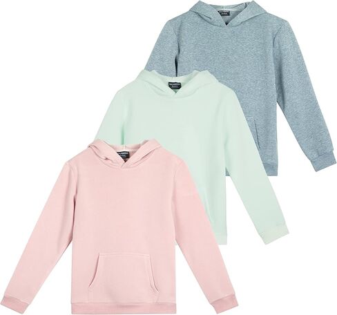 Real Essentials 3 Pack: Girls' Soft Brushed Fleece Pullover Hoodie Sweatshirt With Kangaroo Pocket (Ages 7-16) in Kuwait