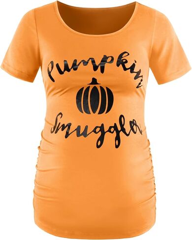 DEBELLY Maternity Shirts Short Sleeve Tops Black Shirts Footprints Pregnancy Ruched Sides Casual Shirt in Kuwait