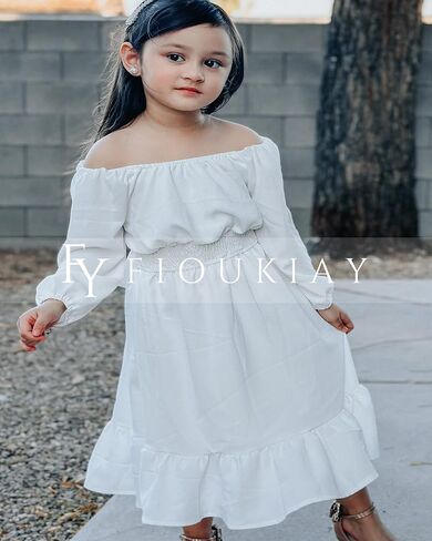 fioukiay Toddler Girl-Wedding-Princess-Maxi-Dress Boho Off Shoulder Lace Ruffle Dress Gowns Holiday Dresses in Kuwait