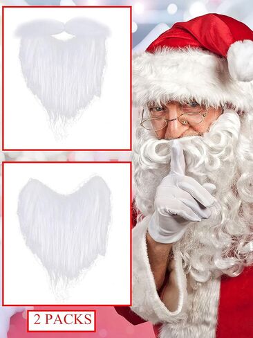 2 Pieces Santa Outfit Beard Set Party White Fancy Dress Costume Long Moustache Fake Santa Beards for Christmas Party Favors in Saudi Arabia