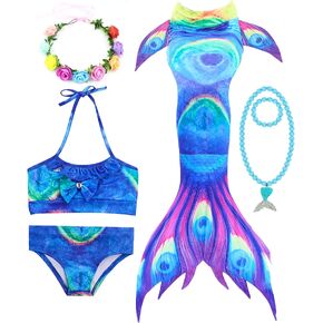 6 قطع من ملابس السباحة للفتيات من FUNPARTY ذات ذيل حورية البحر للسباحة، مجموعة ملابس السباحة بيكيني للأميرة in Kuwait