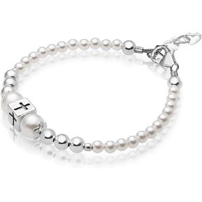 Baby Crystals Personalized Baptism Gifts for Girl Sterling Silver Cross Pearl Bracelet in Saudi Arabia