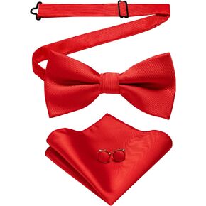 JEMYGINS Solid Color Bow Tie and Pocket Square With Cufflinks Sets for Men