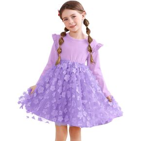Kids4ever 2-6T فساتين تول للفتيات الصغيرات الخريف بأكمام طويلة فستان حفلات توتو للفتيات الصغيرات لضيف حفل زفاف وأعياد الميلاد